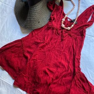 Deep red, gauzy coverup dress